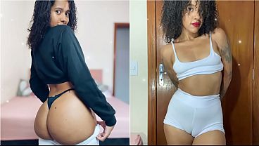Punheta Guiada! Latina 116cm de bunda Provando cal&ccedil_as de academia, rebolando twerking