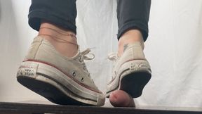 A Shoejob with dirty white sneakers - CBT, Shoejob and some spitting in well worn dirty Converse Chucks - slave - HD