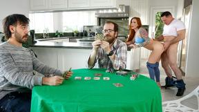 ”Sophia Locke seduces her hubby's friends, giving blowjobs under the table & fucking in the kitchen & bathroom”