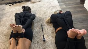 First time Hogtie for German girl - tape hogtie with foot worship. 2 videos in 1