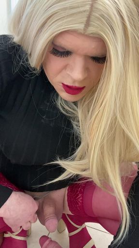 Horny Sissy Crossdressing Trans Almost Cums on a Cock and Then Talks to His MILF Stepmom About Sucking Cock