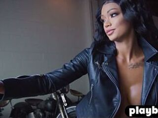 Large melons black honey Harley Dean bare astonishing ass and titties after striptease