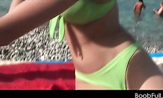 Amateur cutie shows hot body in swim suit at the beach