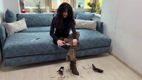 Boots destruction, fully wrecked boots, Stuart Weitzman boots destruction, wrecked suede boots, over the knee boots wrecked, girl wrecked boots