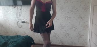 Cock between nylon legs