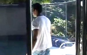 Swarthy Tranny Riding On Protected Cock Till Heavy Cumshot