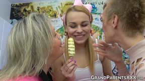 Old School Strap-On Matriarchs Devour Young Lesbian Cutie