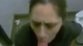 Submissive brunette amateur nerdy chick eats dick in the public restroom