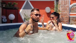 After the anal in the pool, milf drinks sperm from the glass (1st part)