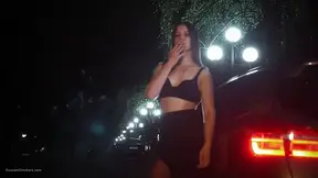 Lingerie Smoking Tease in Car at Night