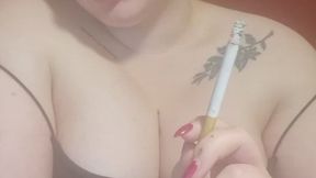 BBW Goth Girl lets her hair down while Smoking