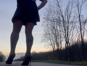 Quick echo crossdresser husband out in countryside.