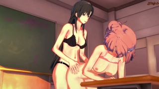 Teacher Shizuka Hiratsuka strapon fucking Yuigahama Yui - OreGairu Hentai.