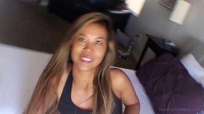Sweaty Asian MILF rides black cock after workout