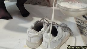 wet messy toe sucking black stockings whipped cream shower