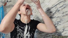 wet messy toe sucking black stockings whipped cream shower