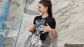 wet messy toe sucking black stockings whipped cream shower