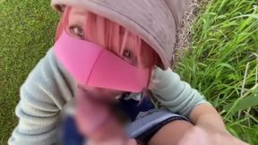 Dick-hungry Nippon redhead&#039;s stealthy blowjob in broad daylight park