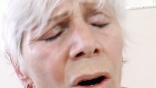 German mature slim grandmother boned into nylons