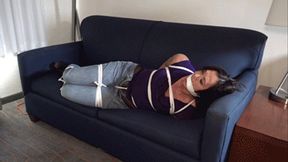 2307TOMIKO-Tied up and gagged in my tight jeans and pantyhose!