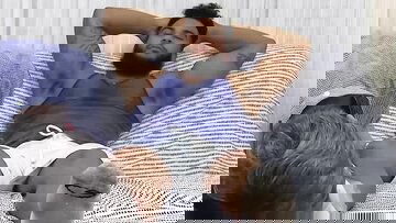 Ebony tattooed hunk Pablo has his feet licked by m