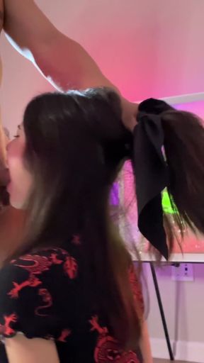 Japanese teen sucks cock with deep throat technique