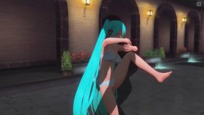 3D Hentai. Miku in a swimsuit fucked by the pool