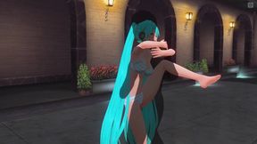 3D Hentai. Miku in a swimsuit fucked by the pool
