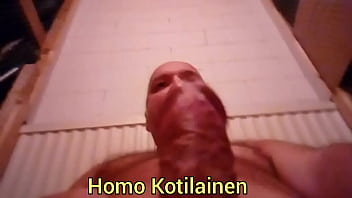 Homo Kotilainen jerking on storage of his apartment.