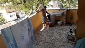 Stepdaughter who was doing laundry was Surprised by perverted stepfather who put her to suck his penis and fuck on all fours
