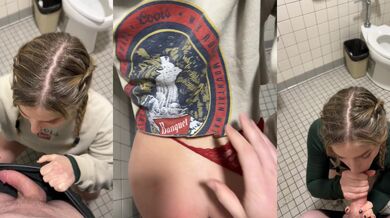 Blonde slut gets railed in public campsite bathroom