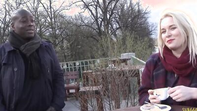 Kinky guy watching his blonde girlfriend with a black guy