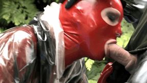 Heavy Rubber Lady With Plastic Raincoat And Her Gasmasked Gardener - Part 2 of 3 - Blowjob And The Plastic Bag Head