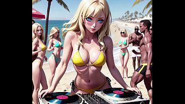 Steamy anime beach party with AI-generated lust