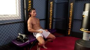 Athletic Latino stunner massaging his man-meat with no shame