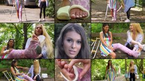 Lia LLC Crutching in the Park with a Sundress and Cleaning off her Dusty Foot with Foot Play (in HD 1920X1080)