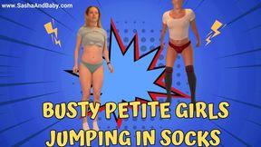 Busty Petite Girls Jumping In Socks