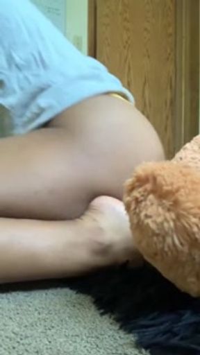 Dry Humping My Teddy Bear w A THONG On | EXTREMELY Hairy Black Pussy