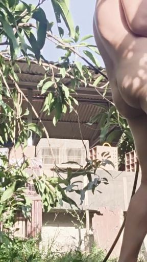 SECRETLY WATCHING MY LONELY NEIGHBOOR TAKING BATH AT THE BACK OF HER HOUSE   Clip 2