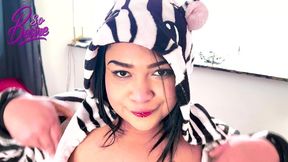 delicious chubby girl in zebra pajamas enjoys a hard fuck