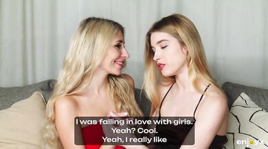 First Lesbian experience. She likes gentle kisses, big dildo in tight pussy and loud orgasms.