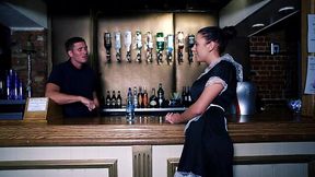 Passionate waitress pleases a hard cock of the bartender