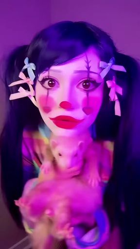 Hilarious clown girl shows off thick thighs and big ass with small tits