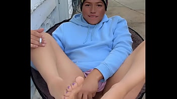 Fannyfemmboi playing naughty outside her home, twerking and jerking till get creamy cum