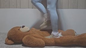 Mickee tramples big stuffy in slippers and frilly socks
