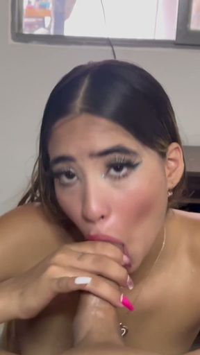 hot blonde in blue dress Sucking Dick and swallowing cum before going to a convention   Clip 2