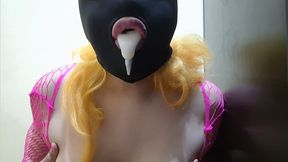 My first time Giving a Blowjob and Eating Cum with a BDSM blind mask