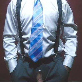 Masturbating in satin shirt and tie