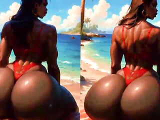 4K 100% AI Generated 3D Soft Looping PMV – Massive Ass Ebony Gentle Beach Twerk: Bikini Booty Shaking for Endless Loops