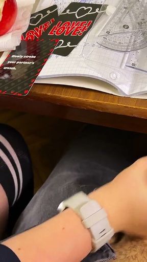 High *** Stroking Him off in Math Class Under the Table. at College